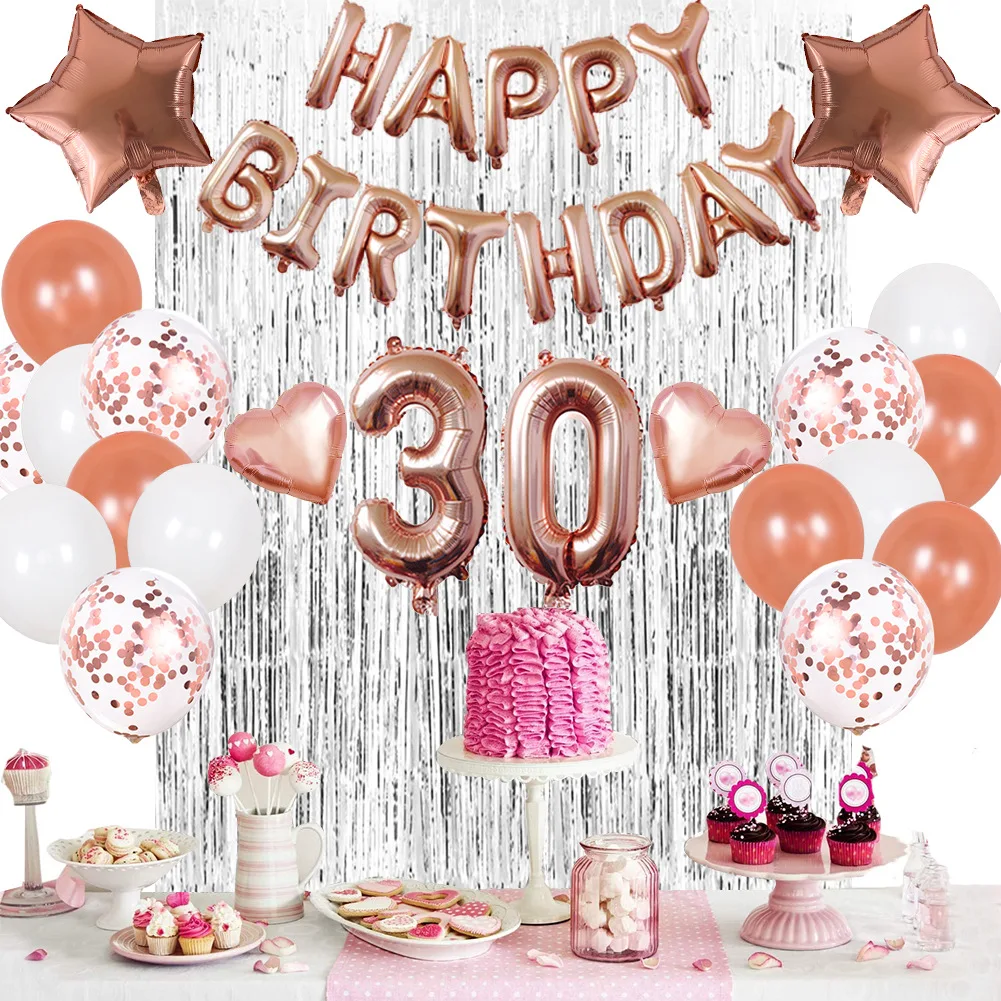 

30th Birthday Party Decorations Happy Birthday Banner 18th Latex Confetti Foil Balloons Set Rose Gold ornament Supplies for Girl