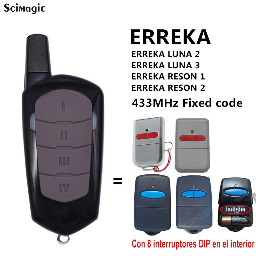 

100% Clone ERREKA LUNA 2 / 3 Garage Door Remote Control Erreka RESON 1 / 2 433mhz 433.92 mhz Fixed Code Key Fob Newest