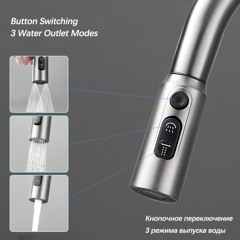 Светодиодный дисплей температуры кухонный кран выдвижной 3-режимный смеситель