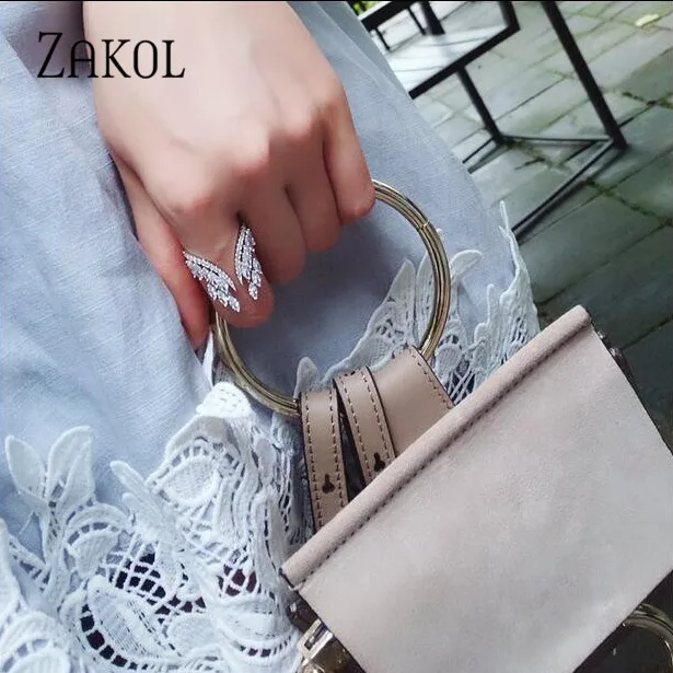 ZAKOL European Style White Color Wing Open Ring Dazzling Crystal Zircon Finger Rings Fashion Women Wedding Jewelry RP188 | Украшения и