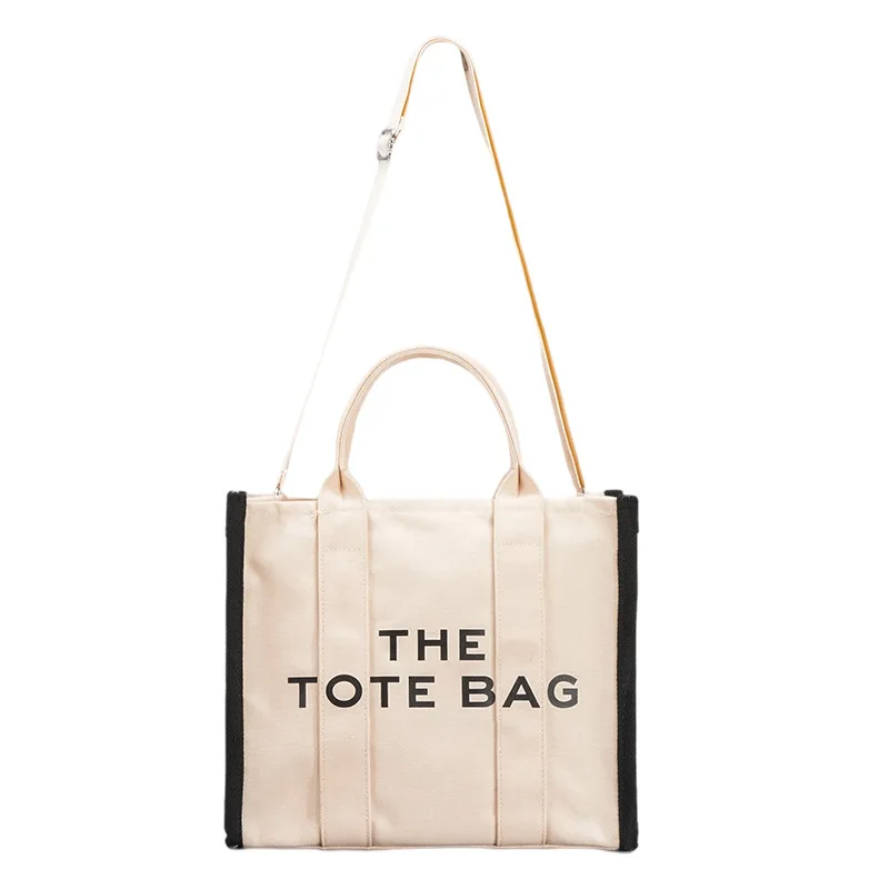 Large Brand Lettered Canvas Large Capacity Portable Tote Bag Europe And America Simple Crossbody Shoulder Bag Canvas Bento Bags
