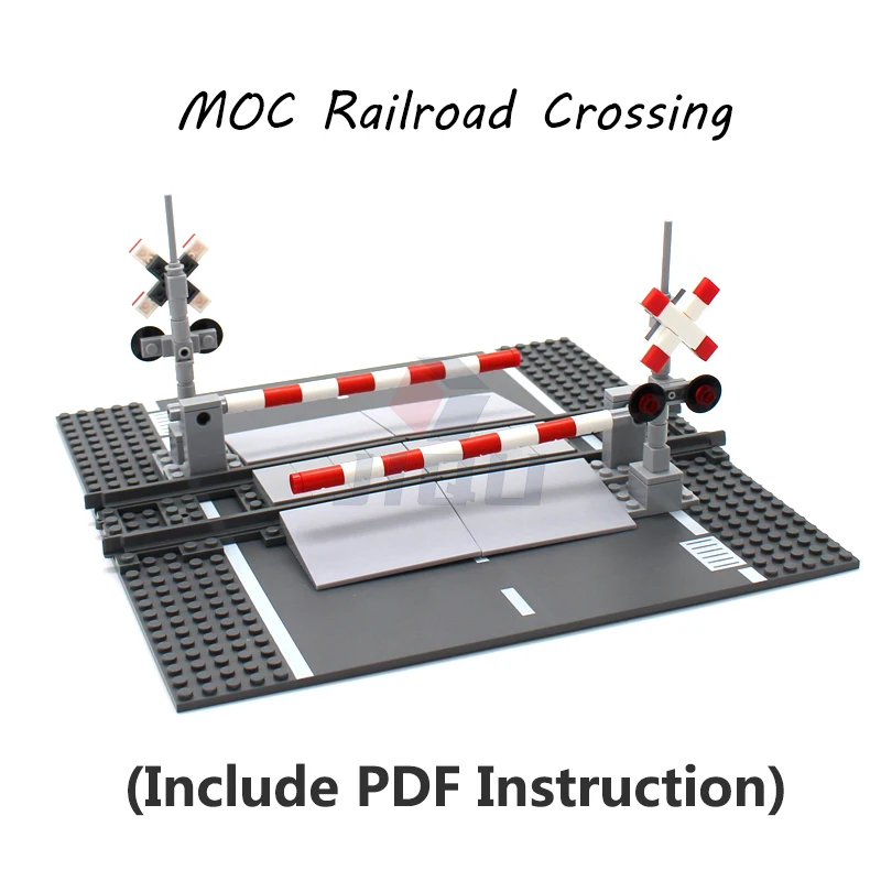 134 PCS MOC Railroad Crossing Traffic Light Sign Lever Model Building Blocks Compatible 53401 Parts Track City Train Bricks Toys