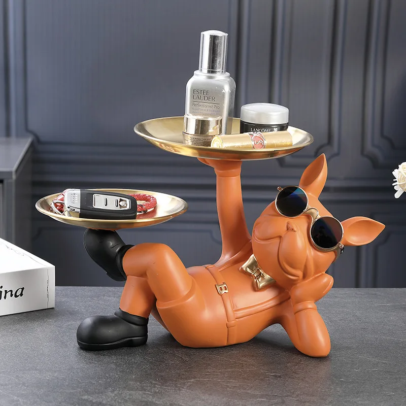 

Easom Nordic Bulldog Statue Decoration Home Living Room Porch Sculpture Key Storage Animal Figuring Craft Sculpture Resin Decore