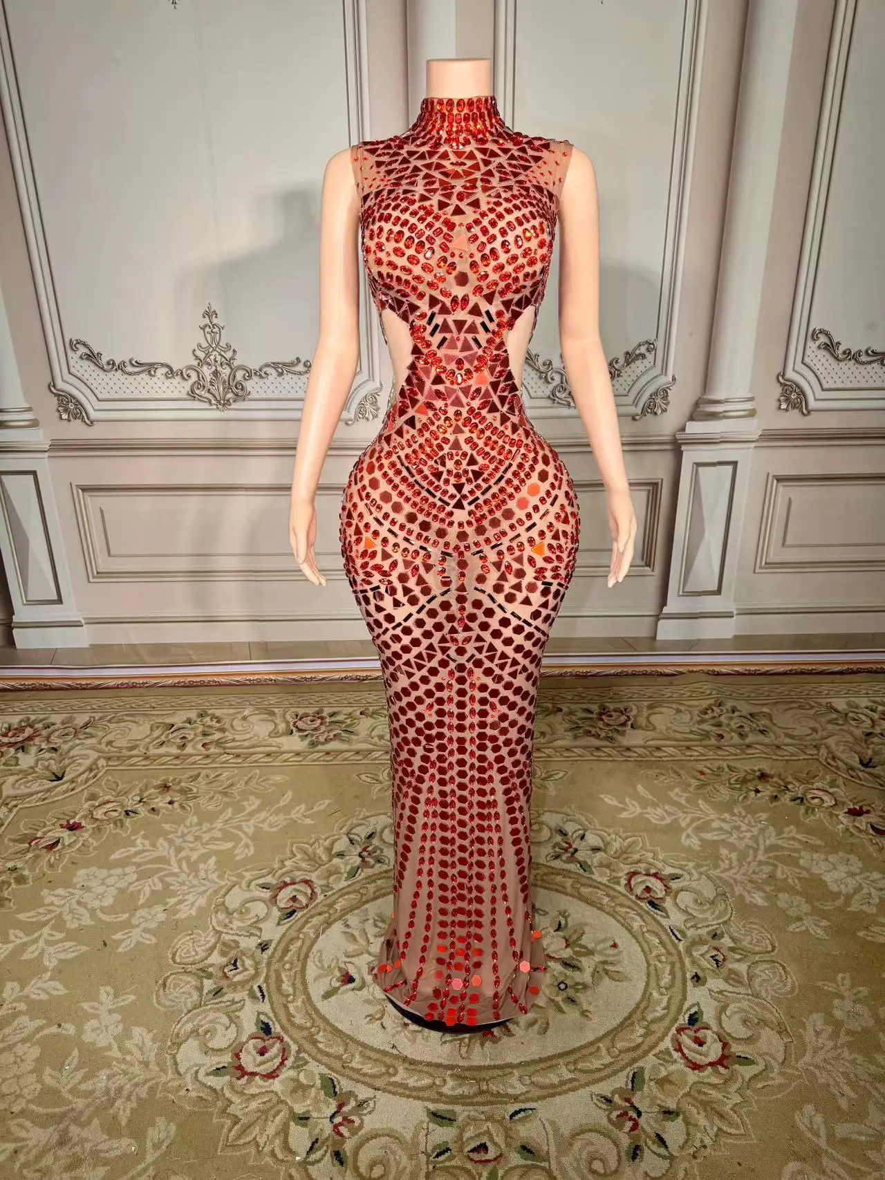 Роскошное дзеркальное длинное платье со стразами для женщин певица знаменитость