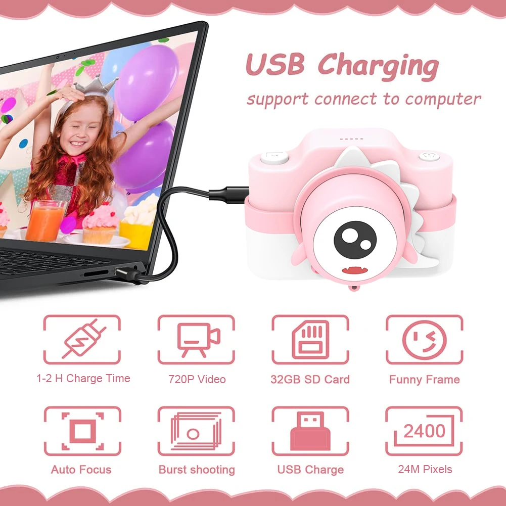 

Видеокамера с милыми мультяшными животными со шнурком и USB-зарядкой