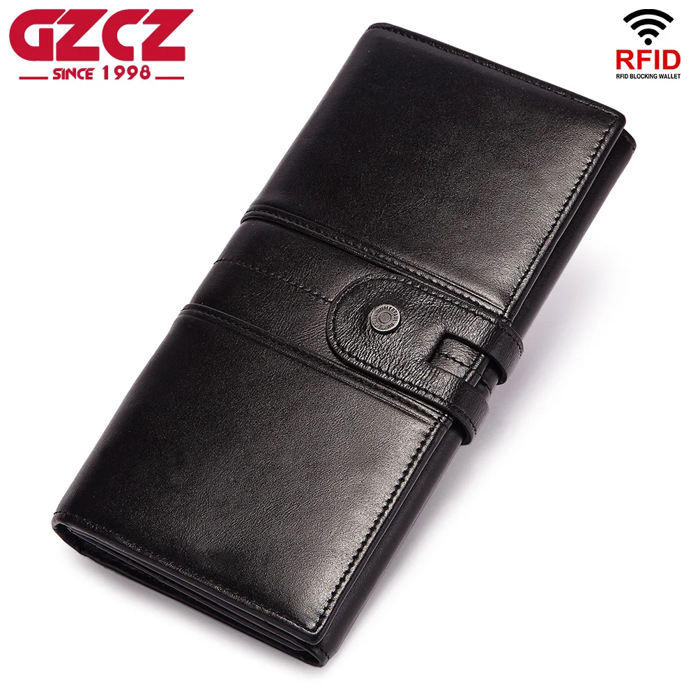 

Long Genuine Leather Men's Wallet Luxury Business Purse Phone Clutch Bag RFID Blocking Credit Card Holder With Coin Pocket