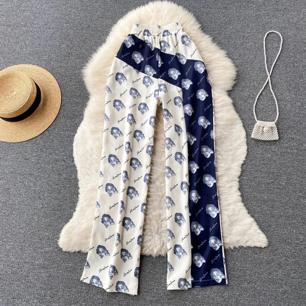 

VANOVICH Fashion Straight Casual Pant Women's 2022 Summer New High Street Thin Elastic Waist Contrast Color Loose Wide Leg Pants