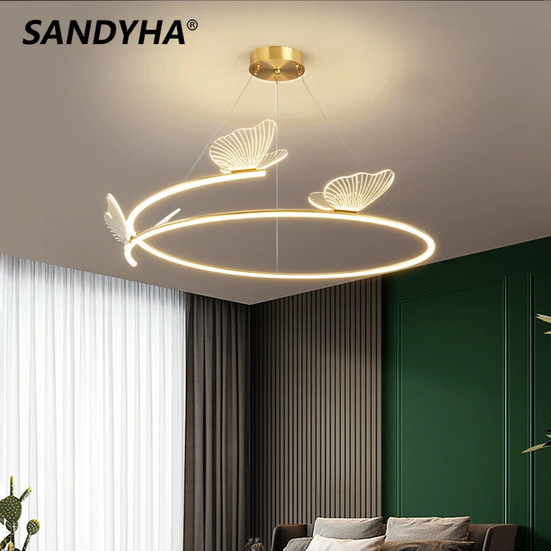 

Creative Butterfly Ring Chandelier Lamparas Colgantes Led Pendant Lights for Living Dining Room Bedroom Decor Lamp Lustre Salon