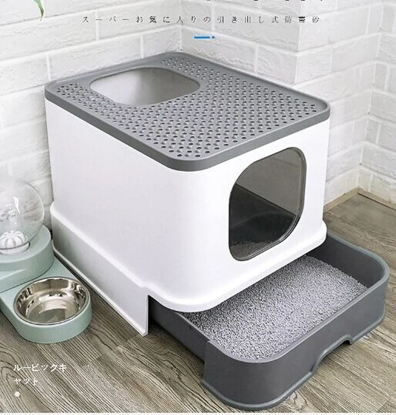 

Fully Enclosed Cat Litter Box Large Anti-spatter Drawer Top Into Cat Toilet Deodorization Large Oversized Cat Supplies