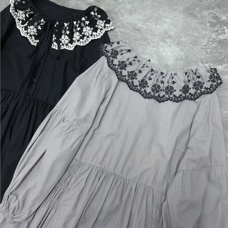 Женское винтажное платье с вышивкой Johnature однотонное свободное Повседневное