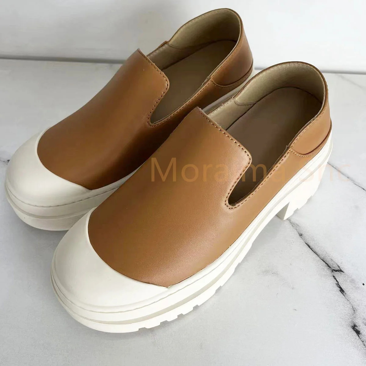 Cowhide Casual Sneakers Shoes for Women Single Shoes Leather French College Style Pumps Runway Sports Work Shoes 6Cm