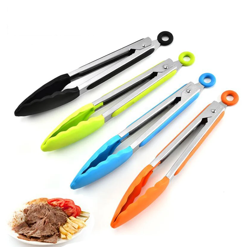 

Silicone Food Tong Stainless Steel Kitchen Tongs Silicone Non-slip Cooking Clip Clamp BBQ Salad Tools Grill Kitchen Accessories