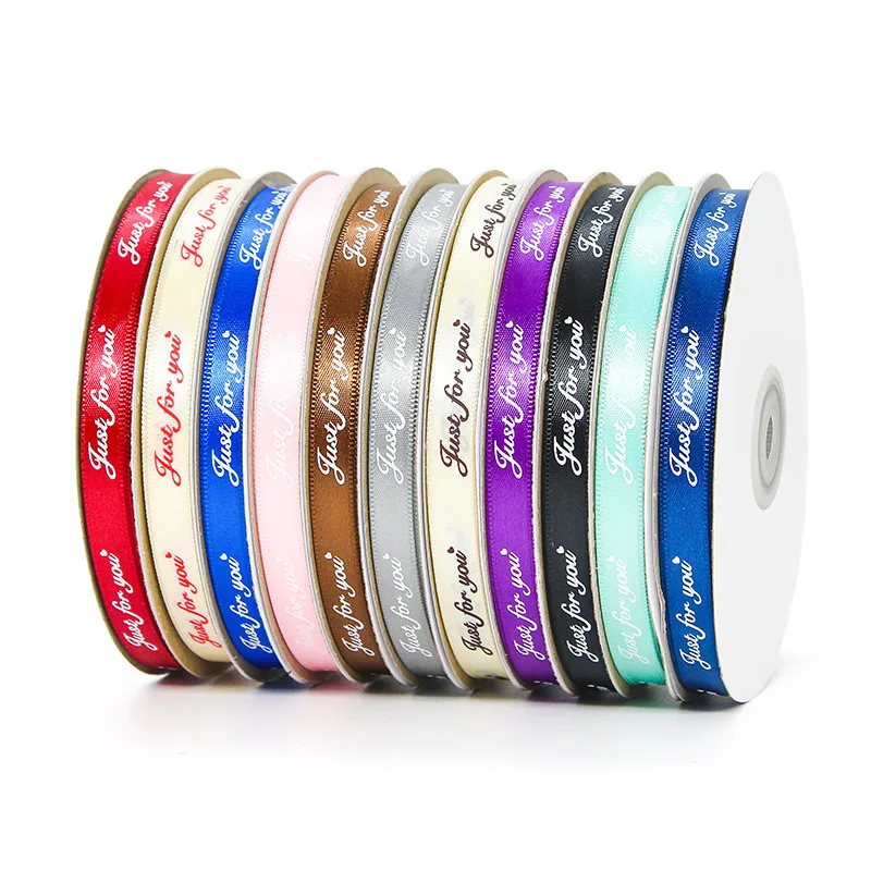 

45meters/roll printing Just For You Polyester satin Ribbon tape DIY Bow make Crafts Card Gifts Wrapping Bouquet binding articles