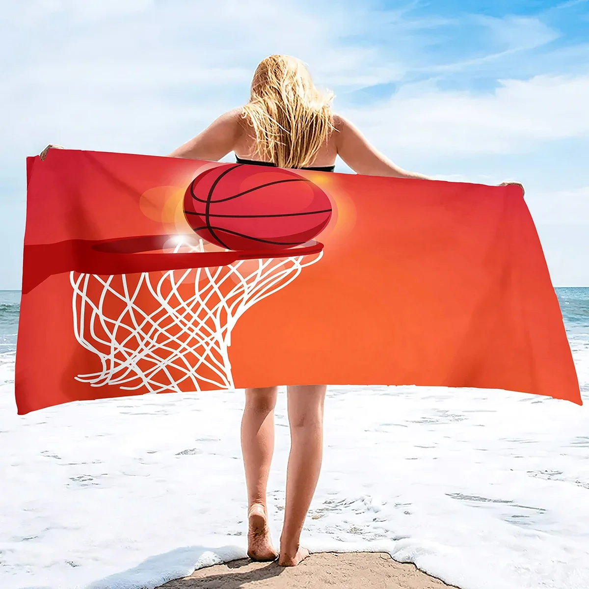 Большое пляжное полотенце для баскетбола мягкое и быстросохнущее банное из
