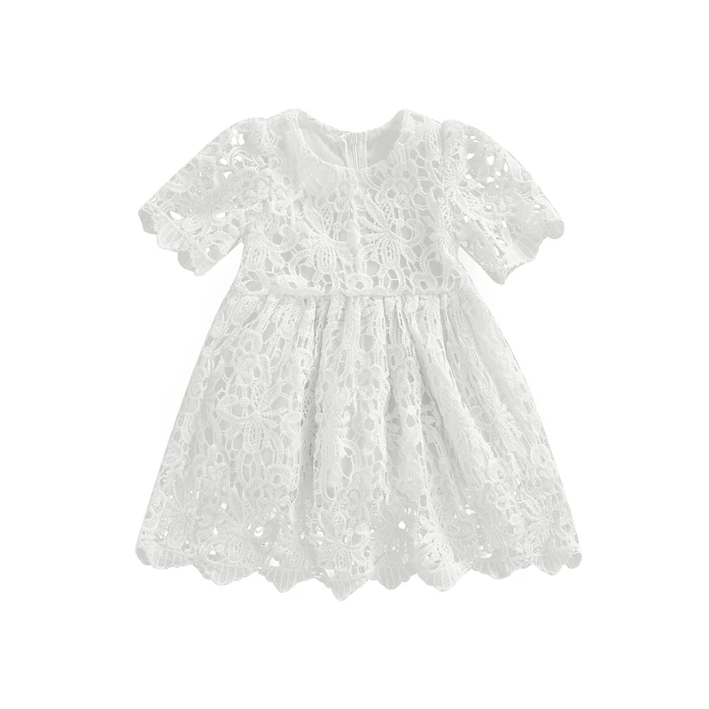 

Платье для маленьких девочек 0-24 мес., одежда, однотонное ажурное кружевное платье принцессы с цветочным рисунком, рукавами-летячими, высоко...