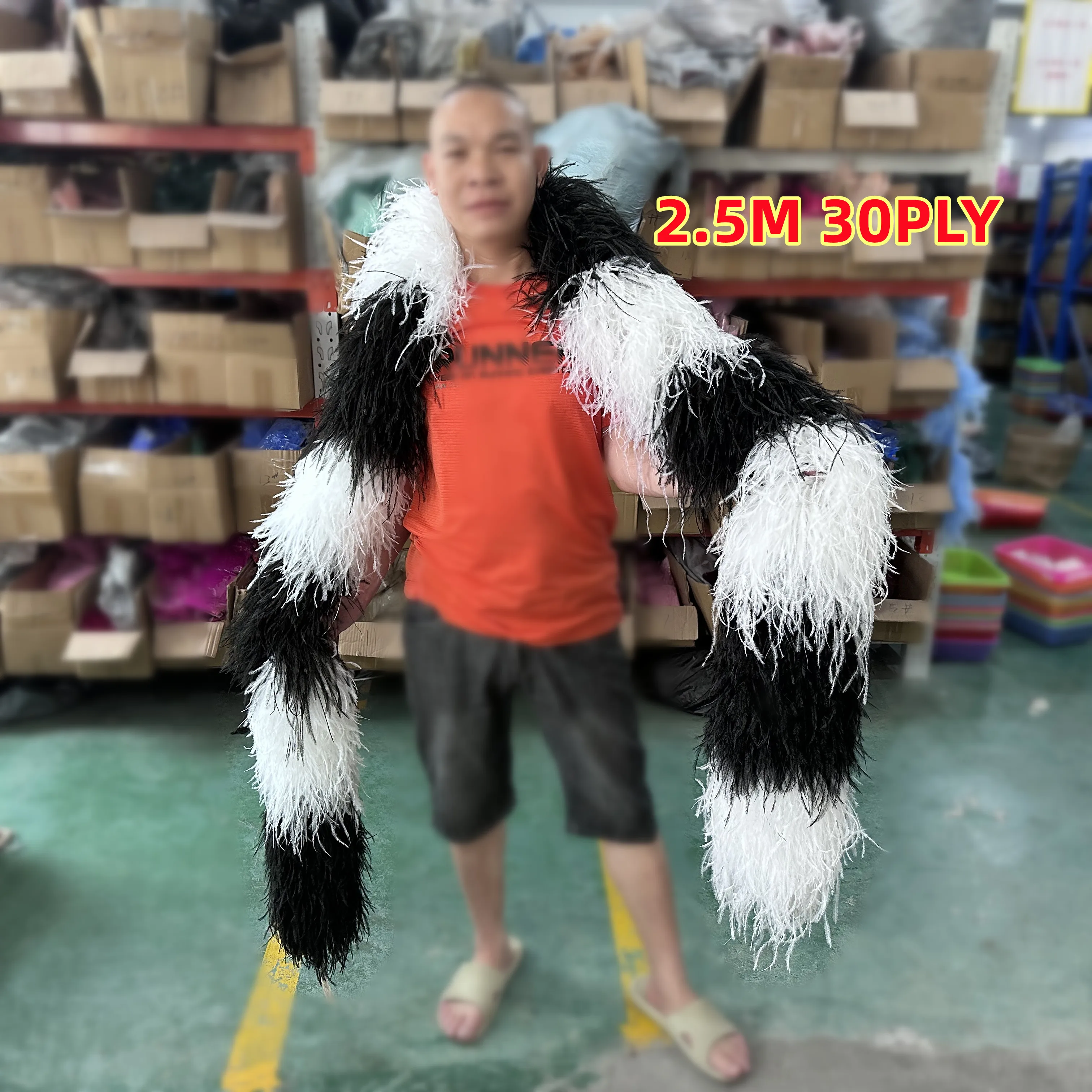 

20 30 Layer Ostrich Feather Boa White Black for DIY Crafts Shawl Scarf Plume Wedding Party Decor Dress Sewing Accessory 2M 2.5M