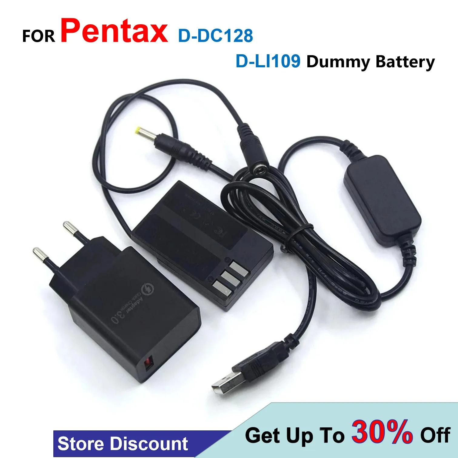

D-DC128 DC Coupler D-LI109 Dummy Battery+QC3.0 USB Charger+USB Cable Fit Power Bank For Pentax K-70 K-50 K-30 K-R K-2 K-S1 K-S2