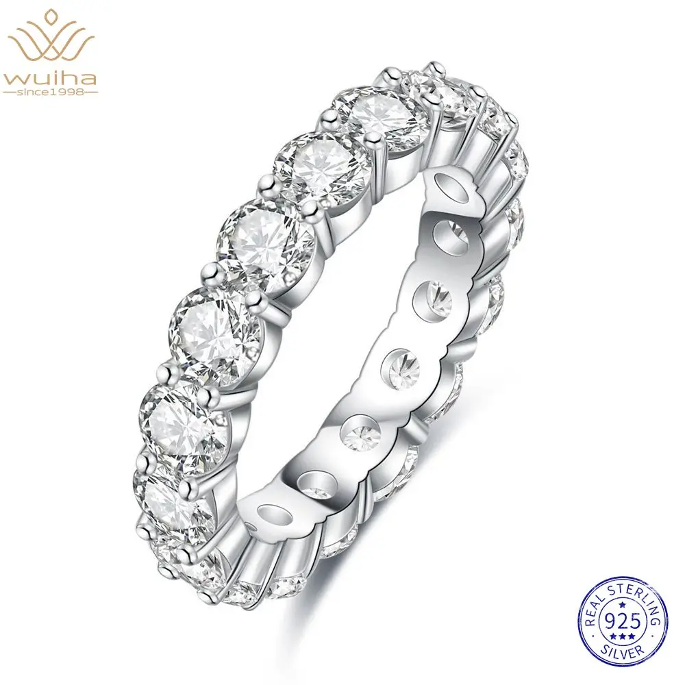 

WUIHA Real 925 Sterling Silver 18K Gold Round 4MM VVS1 Passed Test D Moissanite Row Diamonds Rings For Women Gifts Drop Shipping