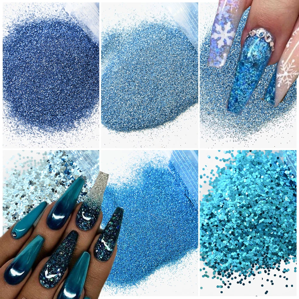 

10gx6bag Shiny Nail Glitter Powder Flakes Dust Sparkly Blue Sea Chrome Pigment Polish Manicure Nail Art Decorations Accessories