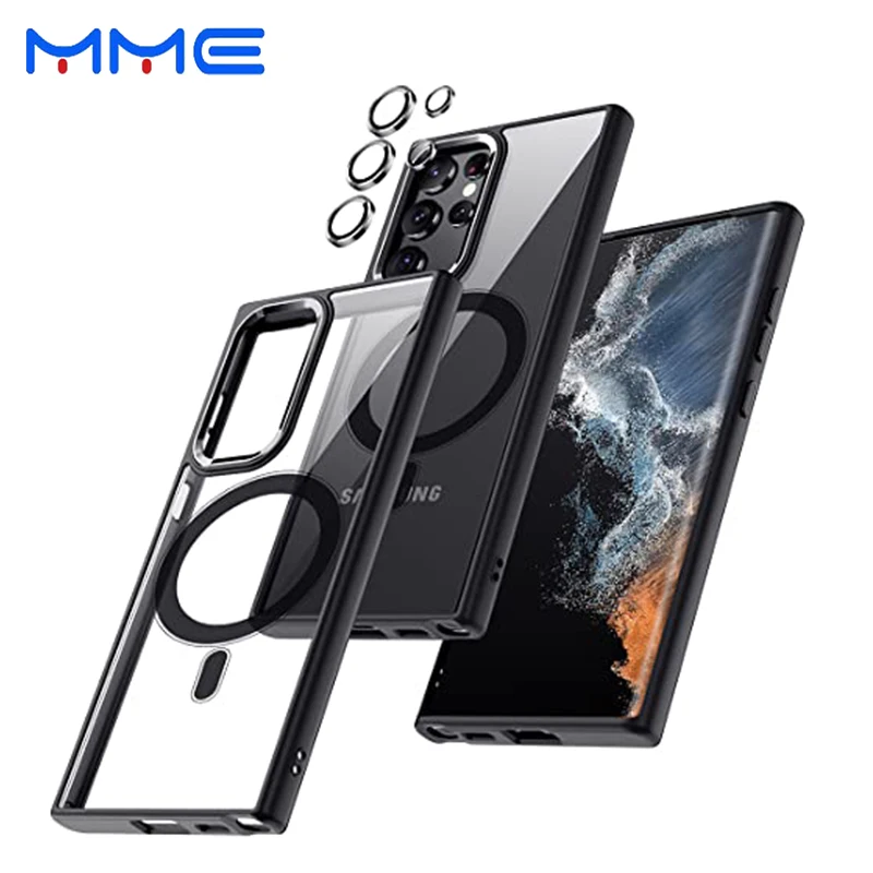 

MME Slim Magnetic For Samsung Galaxy S22 Ultra MagSafe Shockproof With Lens Protector Cover For Samsung S22 Ultra Case Funda