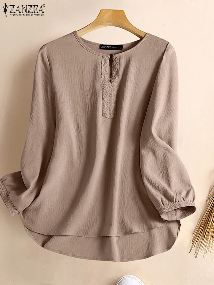 ZANZEA Женская осенняя блузка с длинным рукавом повседневные однотонные топы