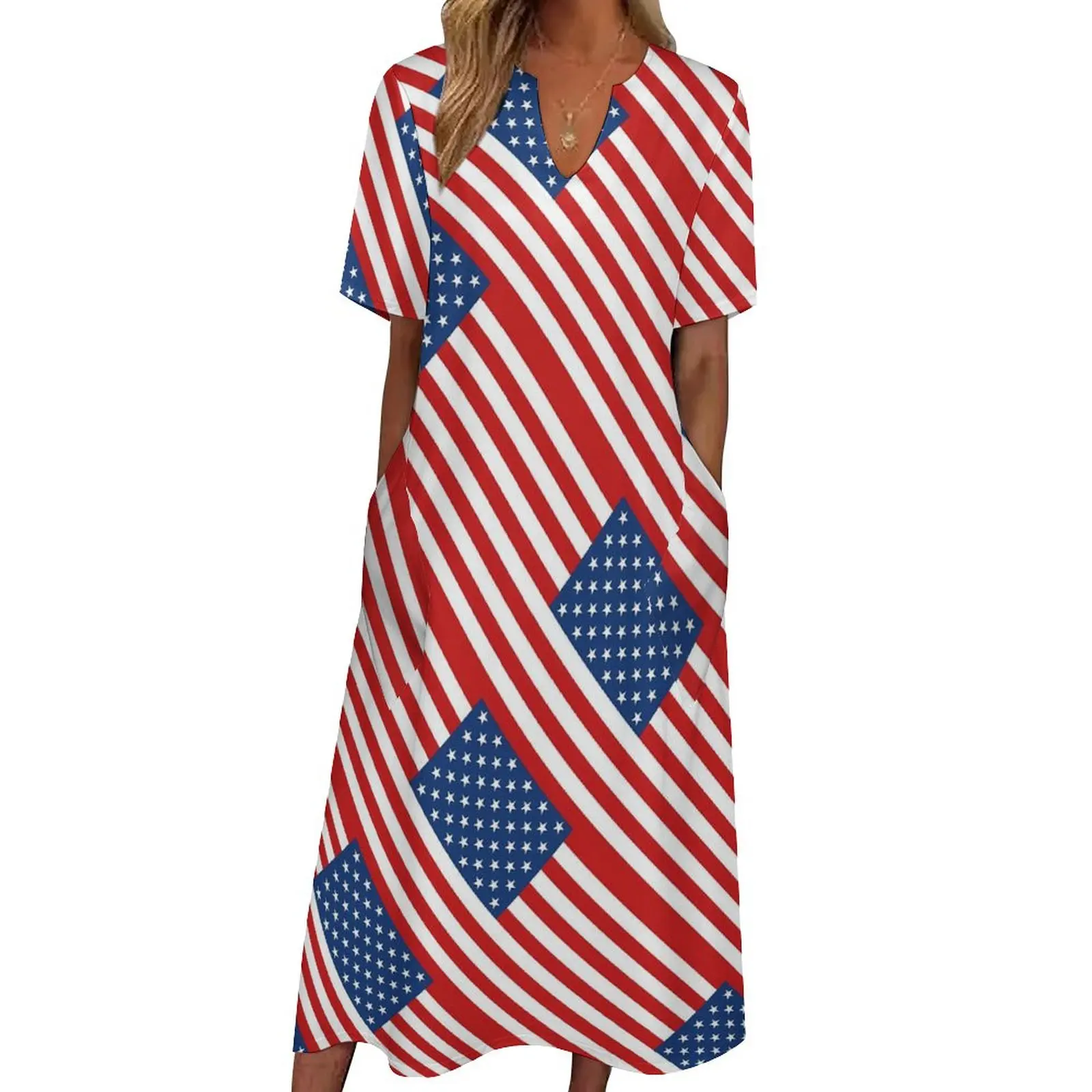 

Женское длинное платье в полоску, Повседневное платье макси в уличном стиле с американским флагом, платье для ночного клуба, подарок на день...