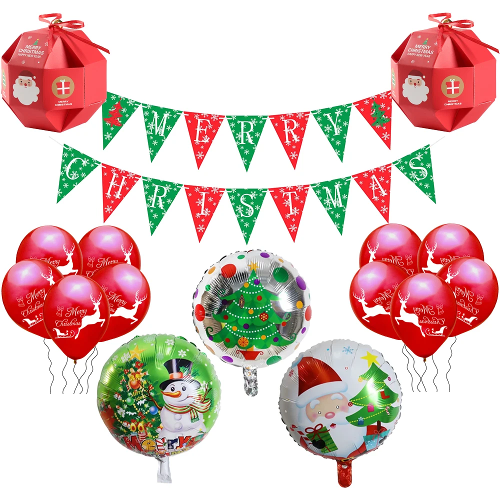 

Merry Christmas Aluminum Foil Latex Balloon Red Green Confetti Balloons Christmas Happy New Year Party Decoration Supplies