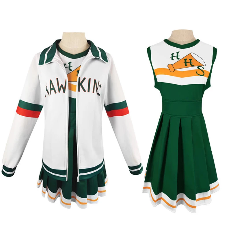 

Stranger Things Season 4 Lucas Sinclair Chrissy Cunningham Cosplay Costume Hawkins High School Jacket Dress Cheerleader Clothing