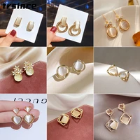925 silver needle opal earrings korean temperament geometric square rhinestones earrings ins simple earring for women gift