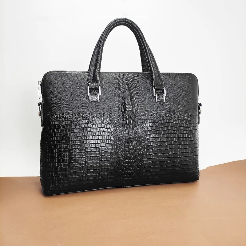 Genuine Leather Crocodile Pattern Men Briefcase Business Laptop Bag Cow  Leather Shoulder Crossbody Bag Office Handbag File Bag