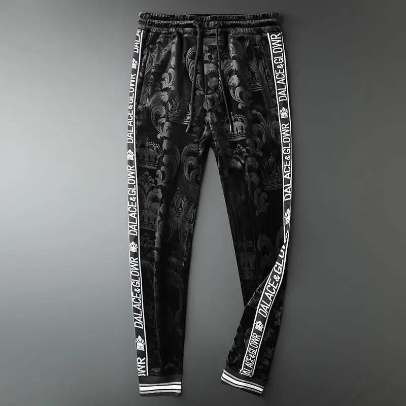 

Осенние мужские облегающие повседневные брюки с надписью и лентой, Модные индивидуальные спортивные брюки с темным узором для ног