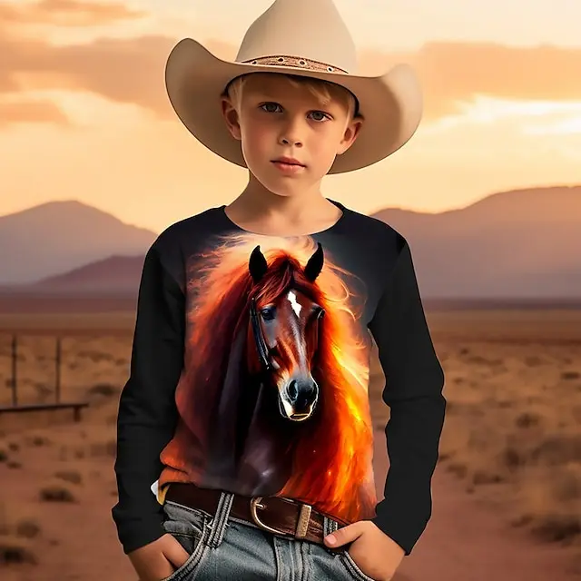 

Длинные футболки с 3D-принтом животных, лошадей, уличная одежда для мальчиков и девочек, Повседневная модная Милая футболка большого размера унисекс, Детские футболки, топы, одежда