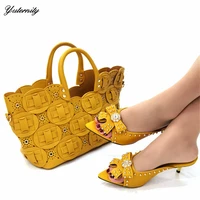 latest african pu with rivet shoes and bags italian in women new nigerian high heels party shoes and purse sets for party