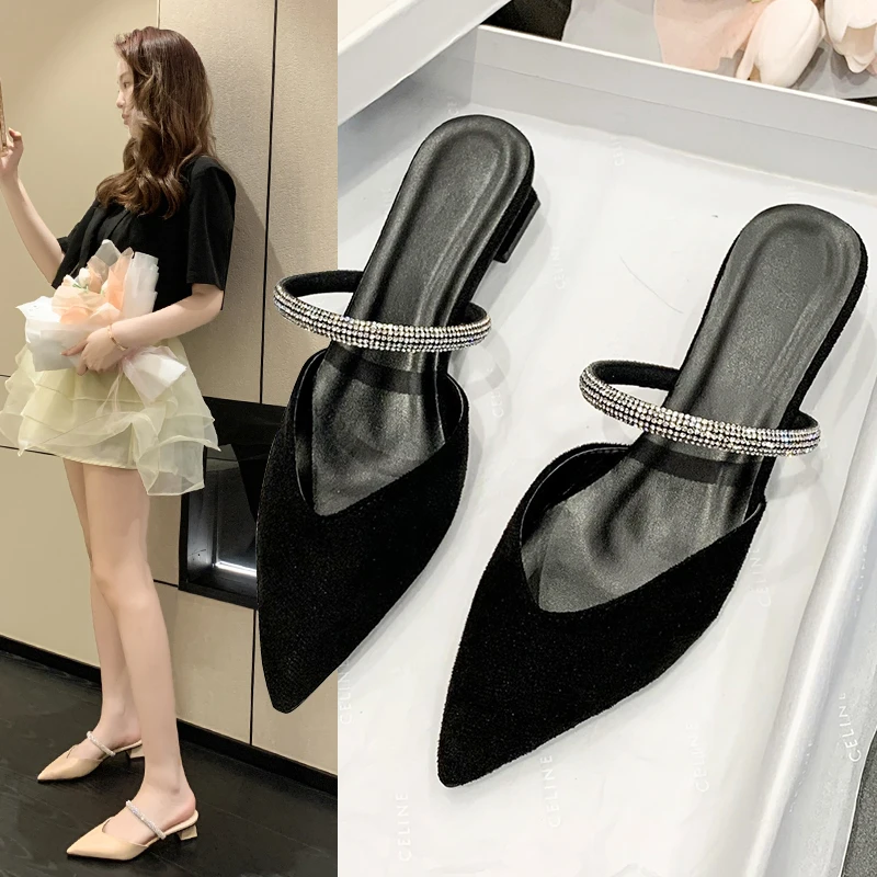 

Fashion Sandals Women Pointed Simple Pumps New Banquet Dress Shoes Square Heel Mature Green Single Shoes Size 43 Chaussure Femme