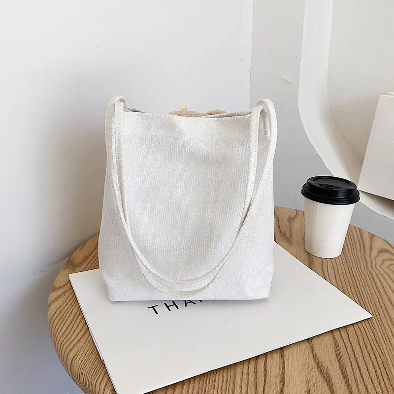 Korean Version New Little Bear Shoulder Bag Women'S Fashion Canvas Bag Travel Shopping Large Capacity Handheld Tote Bag M904