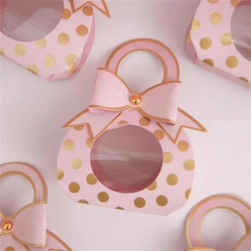 

Cute Bronzing Hand Bag Dot Candy Gift Box Baby Shower Wedding Dragee Favor Box Chocolate Paper Packaging Wrapping Supplies