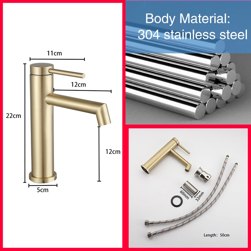 

ULA Матовый Золотой Смеситель Для Ванной Комнаты С Одной Ручкой, Настенный Смеситель Для Раковины, Высокий/короткий