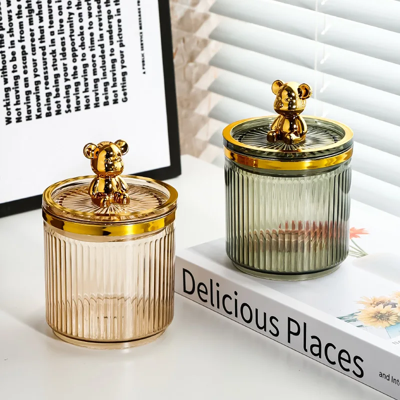 

Cotton Swab Storage Box Household Desktop Dressing Table Transparent Plastic Acrylic Cylinder Dust Cover Portable Light Luxury