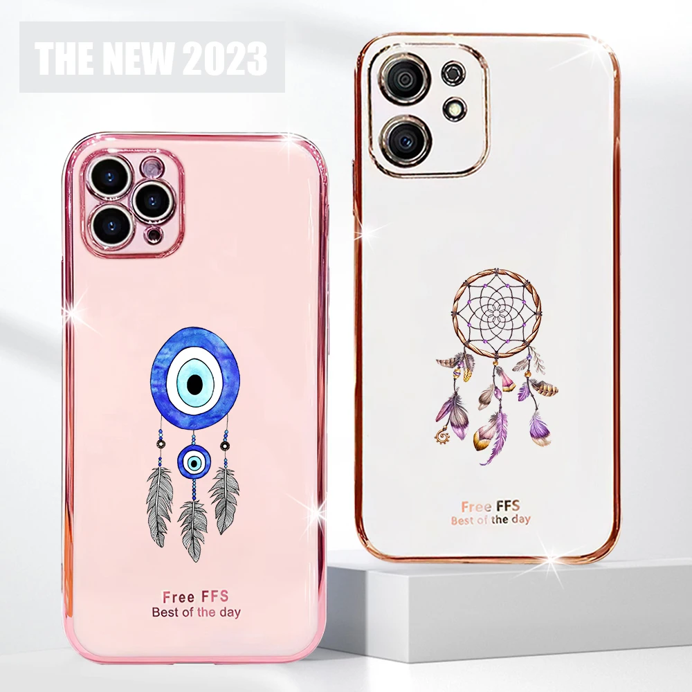 

Luxury Dream Catcher Feather Electroplated Phone Case for IPhone 11 12 13 14 Pro Max XS X XR 7 8 Plus Shockproof Silicone Cover