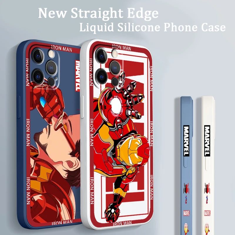 

Marvel Iron Man Avengers Art Liquid Left Rope Cover Phone Case For Apple IPhone 14 13 12 Mini 11 Pro XS MAX XR X 8 7 SE Funda