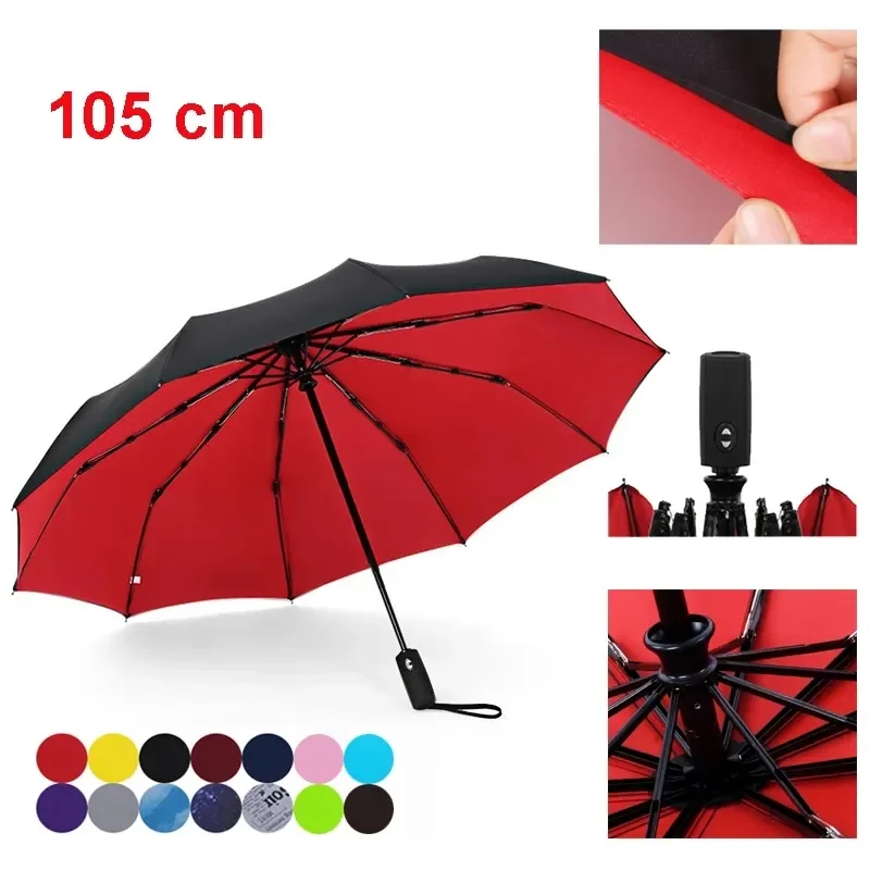 

NEW Double Layer Windproof Women's Automatic Umbrella Female Male Ten Bone Three Folding Men's Umbrella Large Rain Busi