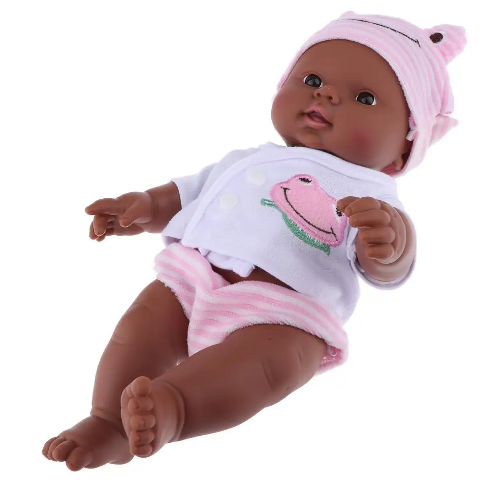 

12-дюймовый Африканский с одеждой, цвет кожи новорожденного, мягкое тело, гибкие суставы-розовый