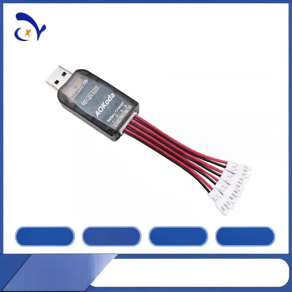 Фото Зарядное устройство AOKoda CX405 1S для LiPo аккумуляторов, USB-модуль, 4-канальная независимая зарядная станция с разъемом PH2 0 для радиоуправляемых самолетов. №5
