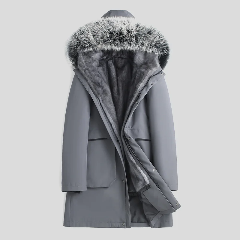 

Parka Men's Real Fur Marten Overcoats Coat Mink Liner Mid-Length Fur Integrated Nick Garment men fox fur jacket