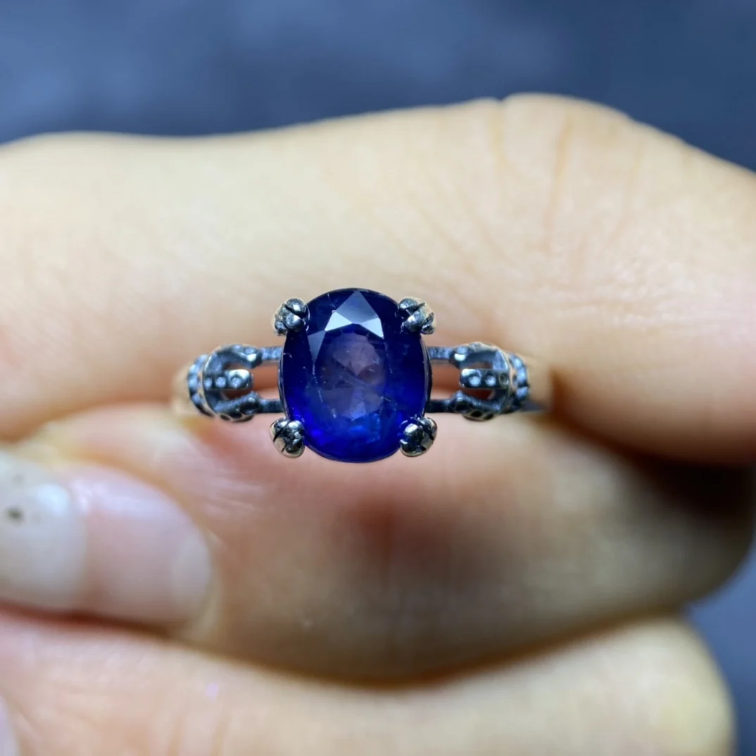 

Jewellery joyas feminina gemstones rings natural sapphire S925 silver vintage setting joyeria fina aros de moda Finger loops