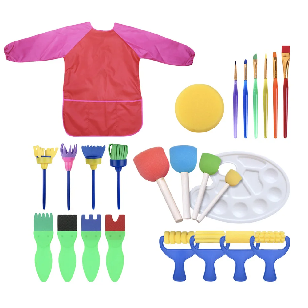 

Painting Sponge Kids Brushes Brush Diy Drawing Tools Kit Set Toddler Craft Child Sponges Supplies Foam Apron Smocks Waterproof