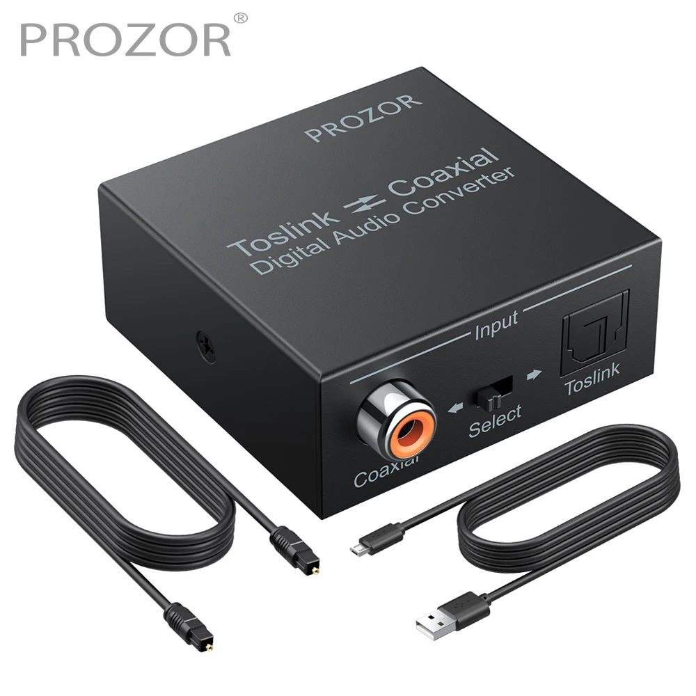 PROZOR Digital Audio Converter Optical SPDIF Toslink to Coaxial & Coax to Optical SPDIF Toslink Bi-Directional Switch Splitter
