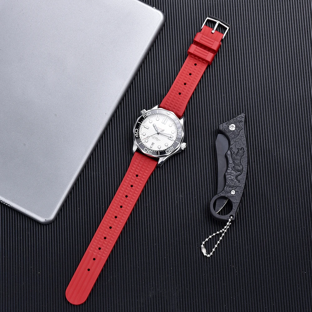 Premium Grade 20mm 22mm Fluoro Rubber Waffle Strap Quick Release FKM Watch Band For Men's Diving Watches Replacement Watchbands