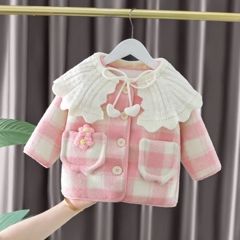 Шерстяные пальто для девочек зима 2024 детские толстые бархатные куртки маленьких