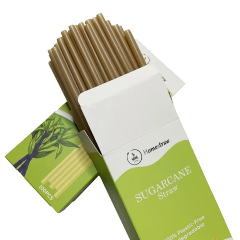 

100pcs/box Sugarcane Straws Disposable Biodegradable Compostable Drinking Straws